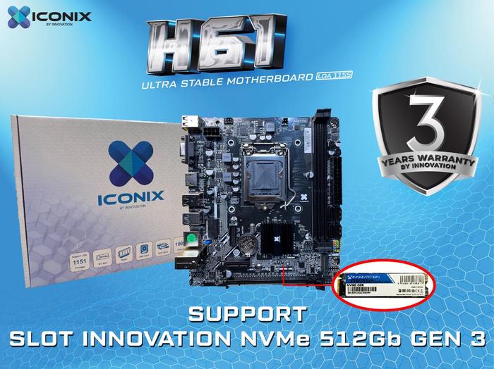 Gambar MOTHERBOARD ICONIX-H61 SLOT NVMe MOBO H61 NVME ICONIX H61 N-VME dari Sonic Computer Depok undefined Tokopedia