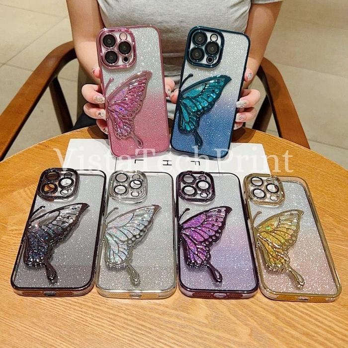 Gambar [VistaTechPrint] Gradual Glitter Quicksand Butterfly Electroplated Phone Case for Iphone 11 12 13 14 15 Pro Max with Lens Drop Protection Transparent - iP 13 Pro, Emas / Gold dari vistatechprint undefined Tokopedia
