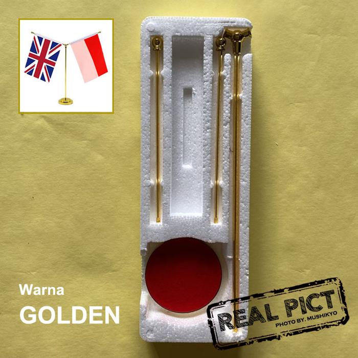 Gambar Y - Stand Tiang 2 Bendera Meja / Stainless Steel Flag Pole - Box Golden dari mushikyo undefined Tokopedia