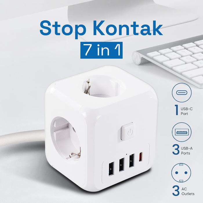 Gambar Stop Kontak 7 8 in 1 USB Type C Port kabel Colokan listrik Colokan lubang 3 port USBx3 Type Cx1 Soket Listrik Kompak Portable - 7 In 1 Kubus dari Mutiara 01 undefined Tokopedia