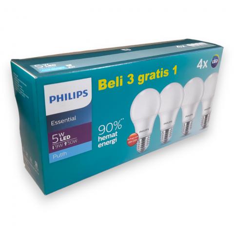 Gambar Led Bulb Essential Pack 3 Free 1 Philips | Beli 3 Gratis 1 - 5W dari Genius Olshop Langsa undefined Tokopedia