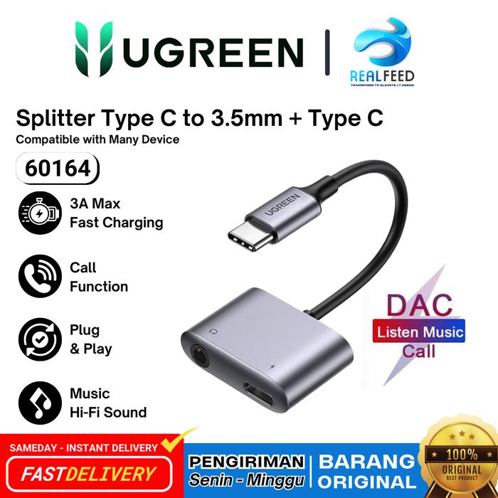 Gambar UGREEN 60164 OTG Connector Type C to 3.5 Audio Charger Adapter FOR SAMSUNG IPAD IPHONE MACBOOK Original Garansi Resmi dari RealFeed undefined Tokopedia