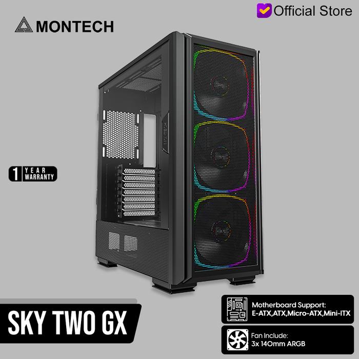 Gambar MONTECH SKY TWO GX Mid Tower E-ATX Case - Black dari Gamer's Outpost undefined Tokopedia