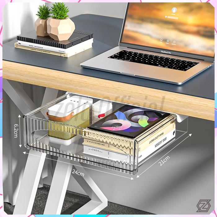 Gambar [zolo] Laci Tempel Bawah Meja Acrylic Premium / Under Desk Box Drawer Organizer - LACI L Putih dari zolo Store_NEW undefined Tokopedia