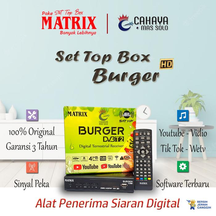 Gambar Receiver TV Set Top Box Matrix Apple DVB T2 Digital DVBT2 Antena apel - STB Burger, Kabel RCA+HDMI dari Cahaya Mas Solo undefined Tokopedia