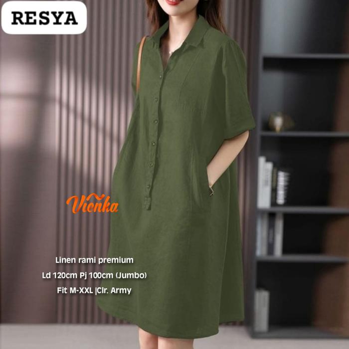 Gambar Baju Tunik Wanita LD 120 | Bahan Premium Linen Rami | RESYA - BROWN - ARMY dari Mirah Bestari undefined Tokopedia
