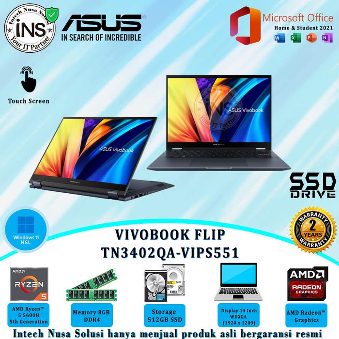 Jual VIVOBOOK FLIP TN3402QA-VIPS551 Ryzen 5-5600H 8GB 512GB SSD