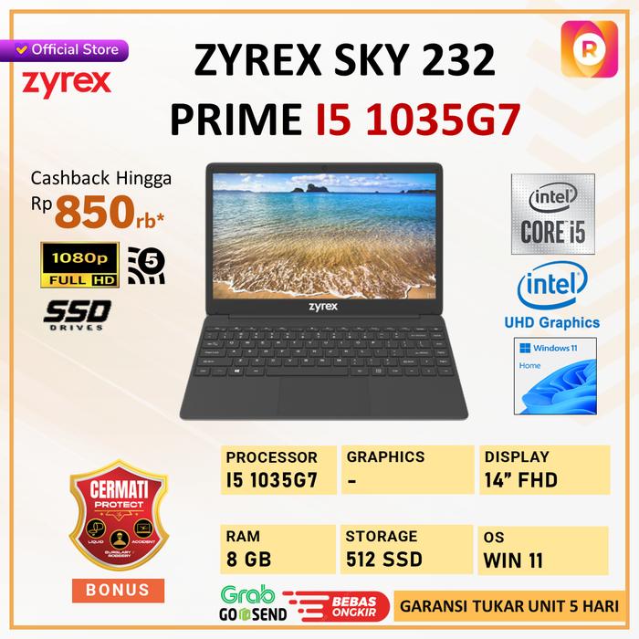 Gambar Zyrex Sky 232 Prime i5 1035G7 8GB 512GB W11 14" FHD - LAPTOP dari royalltech undefined Tokopedia