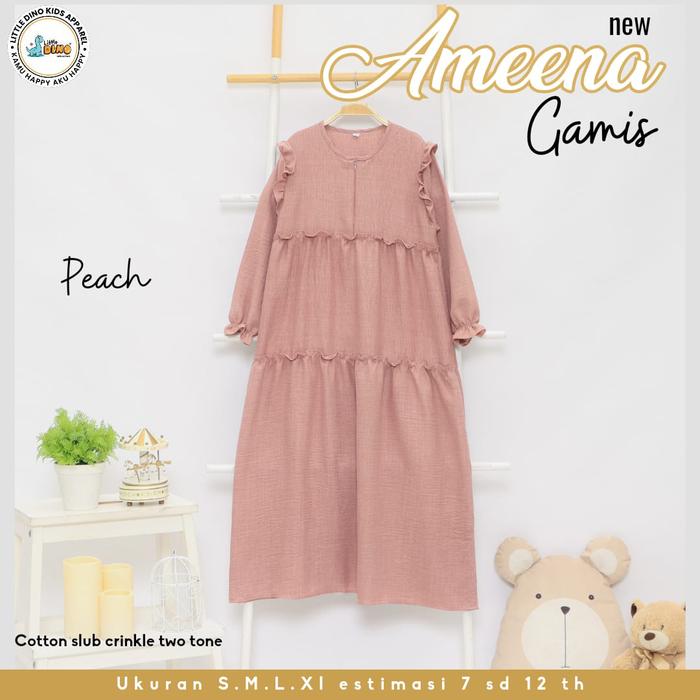 Gambar Gamis Anak Little Dino Lebaran Idul Fitri Crinkle Dress Muslim Nyaman Baju - Peach, S dari Klambiku moslem wear undefined Tokopedia