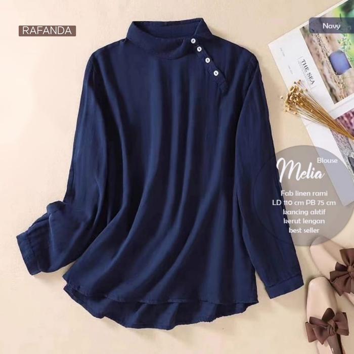 Gambar Blouse Wanita Korea Melia Bahan Linen Rami Fashion Atasan Kekinian - Navy dari Shopping Solo undefined Tokopedia