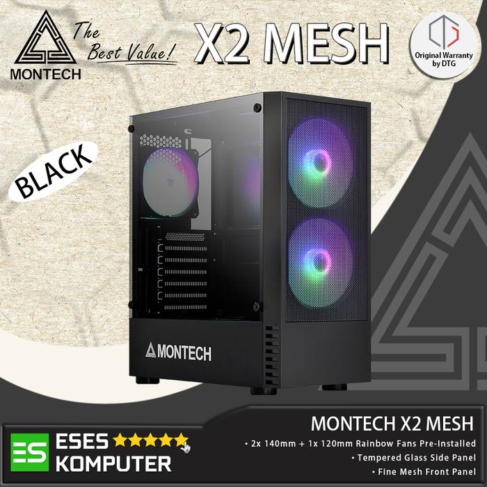 Gambar Case MONTECH X2 MESH BLACK / WHITE ATX | 3X Rainbow Fan Tempered Glass - Black dari ESES Komputer undefined Tokopedia