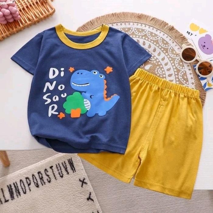 Gambar baju bayi laki laki 0 6 bulan Karakter Lion Lucu set baju dan celana - Dino Navy dari Papih Shareen undefined Tokopedia