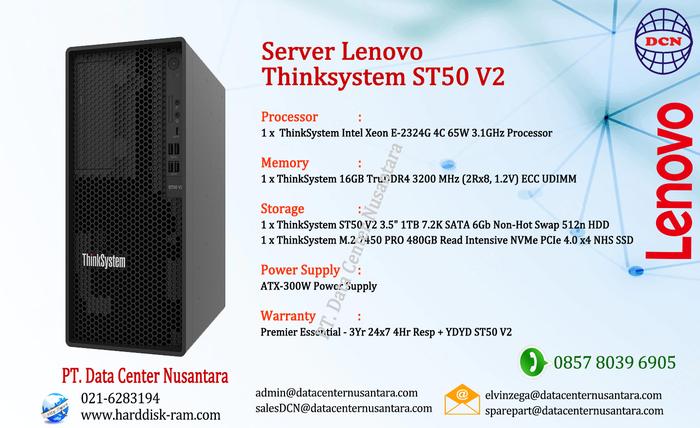 Gambar Thinksystem ST50 V2 | Xeon E-2324G 4C |1x16GB | 1 TB SATA + 480GB SSD M.2 | 3 Yrs dari PT. Data Center Nusantara undefined Tokopedia
