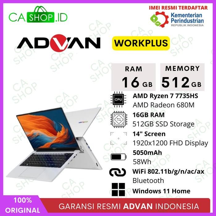 Gambar Laptop Advan Series | Workplus RAM 16GB 512GB SSD Notebook Ryzen 5 Win 11 | Workpro 8GB 256GB | Soulmate 4GB 128GB - New Original Garansi Resmi - Ryzen 7 16/512, Silver dari CA Shop undefined Tokopedia