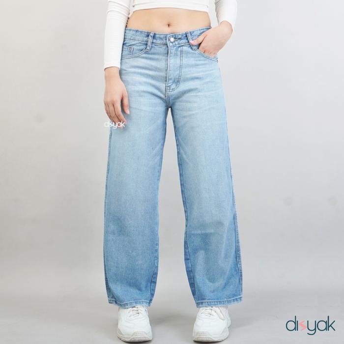 DISYAK Baggy Daddy Mid Rise Celana Panjang Jeans Gombrong Ocean Blue  251-351 Ocean Blue, 28