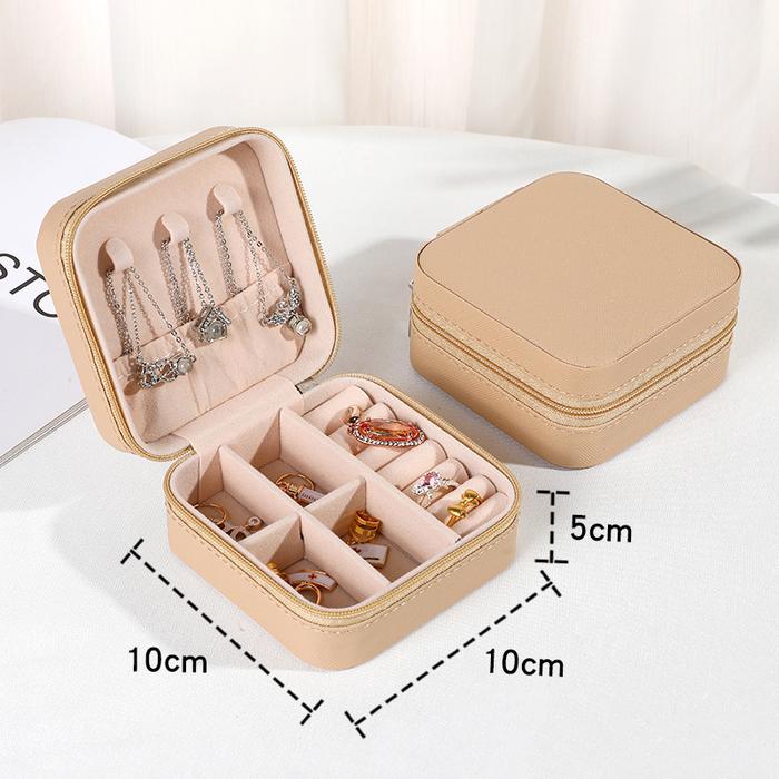 Gambar Kotak Perhiasan Box Tempat Penyimpanan Anting Cincin Kalung Emas Travel Jewelry - Beige dari Homecart Store undefined Tokopedia