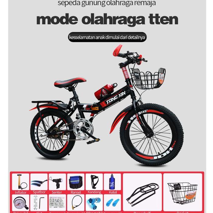 Gambar sepeda lipat anak 18/20/22 inci Sepeda gunung anak / sepeda anak rem - Merah hitam, 18 inci dari Belanjap700 undefined Tokopedia