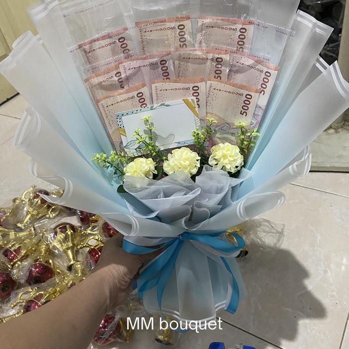 Gambar buket bunga uang kosongan-kerangka uang kosongan 10 slot - Biru Muda dari MM bouquet undefined Tokopedia