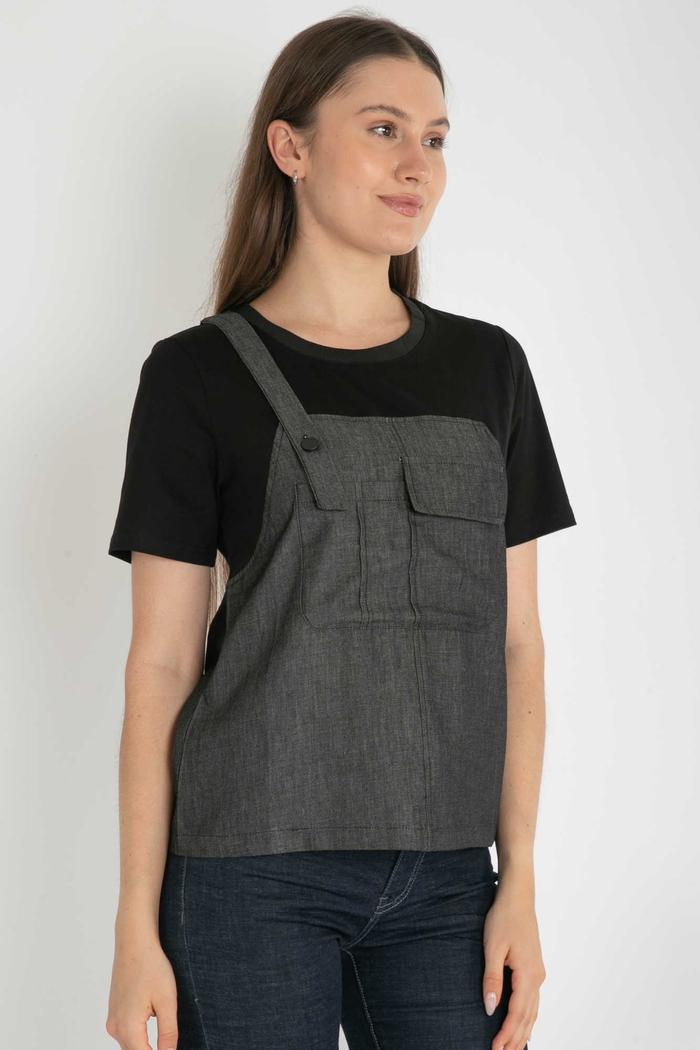 Gambar *Ready Stok* SISTER'S - Atasan Denim Kombi Kaos 7177 (CAP) - Hitam, M dari Sisters Fashion Group undefined Tokopedia