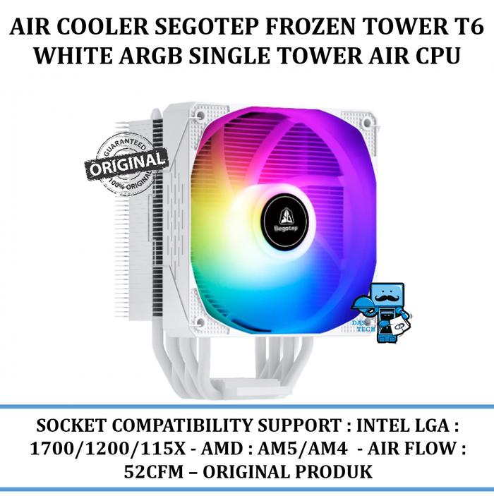 Gambar AIR Cooler Segotep Frozen Tower T6 White ARGB Single Tower Air Cpu dari Das Technology undefined Tokopedia