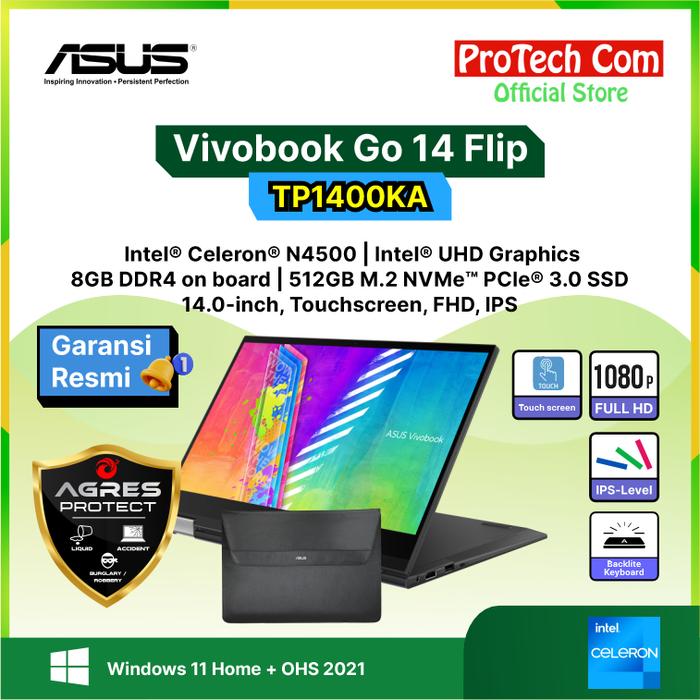 Gambar ASUS VIVOBOOK GO 14 FLIP TP1400KA N4500 8GB 512GB 14" TOUCH OHS W11 dari ProTech Com undefined Tokopedia