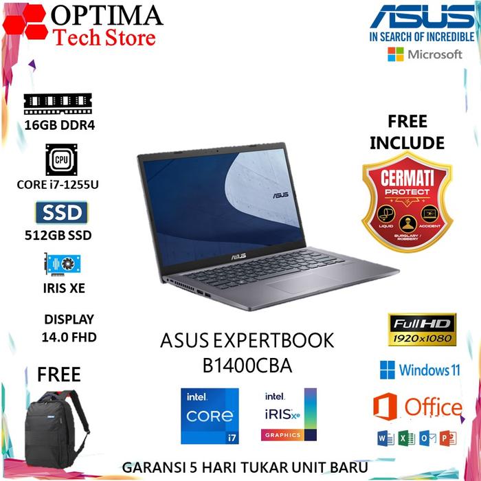 Gambar ASUS EXPERTBOOK B1400CBA i7-1255U Ram 8GB 512SSD W11+OHS 14.0 FHD - Unit Only, 8/512GB W11 dari Optima Tech undefined Tokopedia