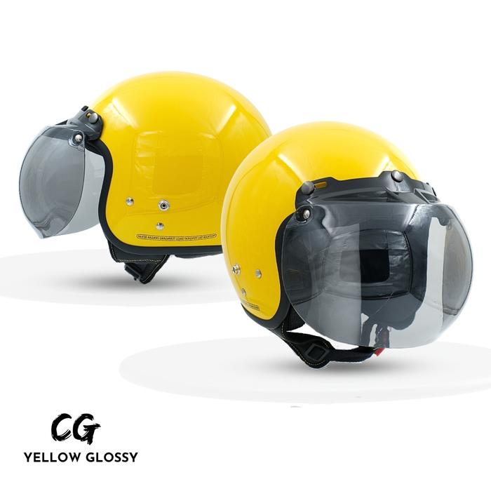 Gambar Helm Retro Bogo Dewasa Wanita Pria Carglos SNI Full Leher - CG YELLOW GLOSS, TANPA KACA dari Chareso Mart_NEW undefined Tokopedia