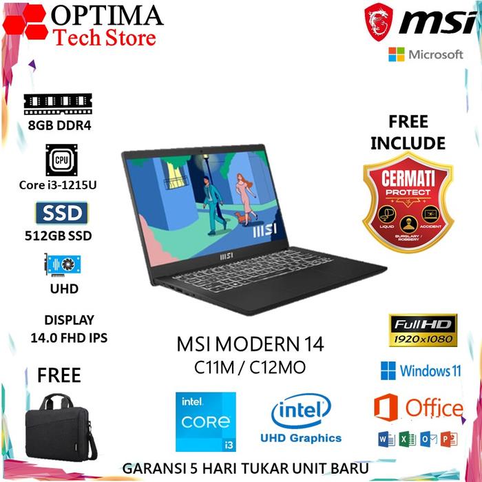 Gambar Laptop Msi Modern 14 I3 1315 8GB 512GB W11 14.0FHD IPS - Unit Only dari Optima Tech undefined Tokopedia
