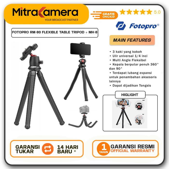Jual Fotopro RM-80 Flexible Table Tripod MH-8 Ball Head Kota