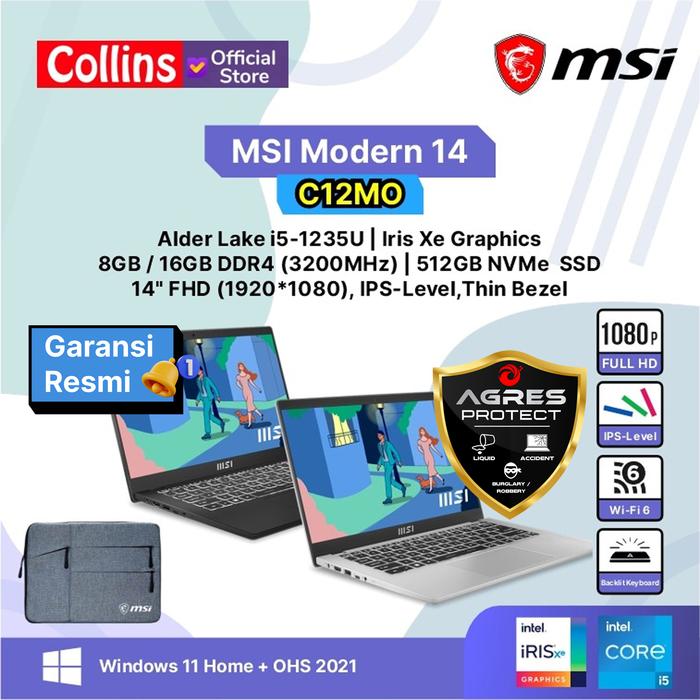Gambar MSI Modern 14 C12MO i5-1235U DDR4 8/16GB 512GB 14" FHD IPS Iris XE W11 - RAM 8GB dari Collins Official undefined Tokopedia
