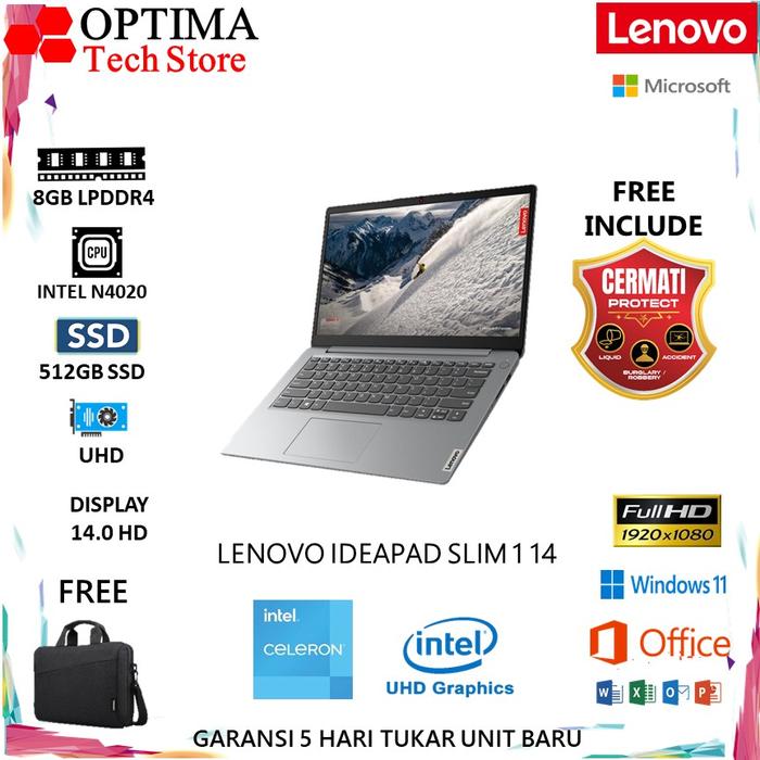 Gambar Lenovo Ideapad Slim 3 14 N100 8GB 512GB W11+OHS 14.0 FHD - Unit Only, 8gb/256gb dari Optima Tech undefined Tokopedia