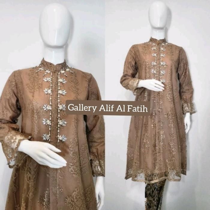 Gambar Dress kebaya andini tunik brukat payet mewah M L XL XXL coklat milo OC - SATU SET DG ROK, M (LD.94cm) dari Gallery Alif Al Fatih undefined Tokopedia
