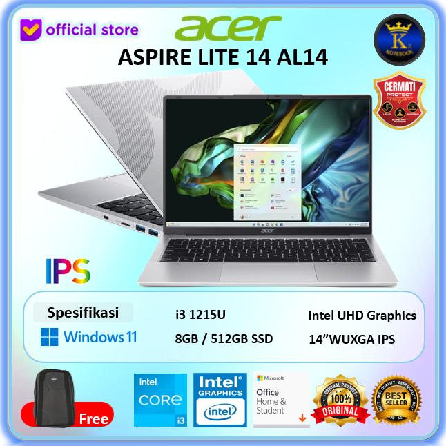 Gambar Laptop Acer Aspire Lite AL14 i3 1215U 8GB 512GB SSD W11+OHS 14" WUXGA - NON BUNDLING, 8/256 dari Kingz Notebook undefined Tokopedia