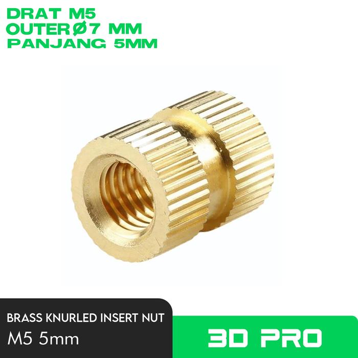 Gambar M5 5mm 8mm 10mm Brass Copper Thread Knurl Insert Nut Mur Tanam Molding - M5x5mm dari 3D Pro Store undefined Tokopedia