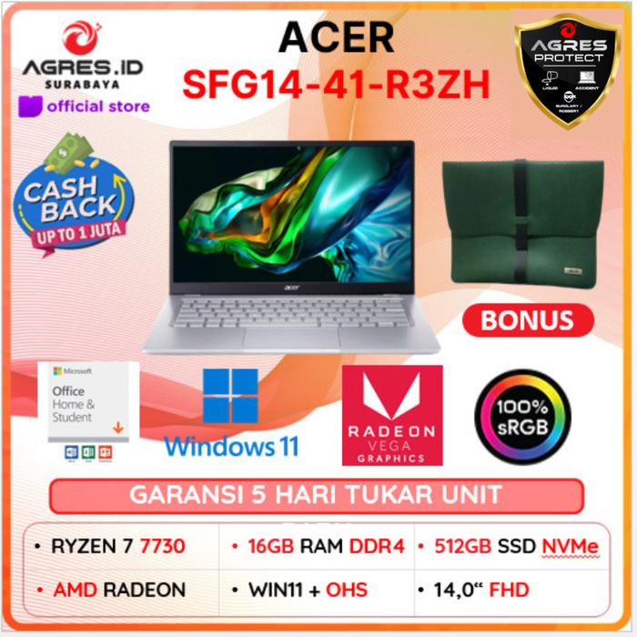 Gambar Acer SWIFT GO SFG14 Ryzen 7 7730U 16gb 512ss IPS 100SRGB W11 + OHS - Non Paket, 16/512 dari Agres ID Surabaya undefined Tokopedia