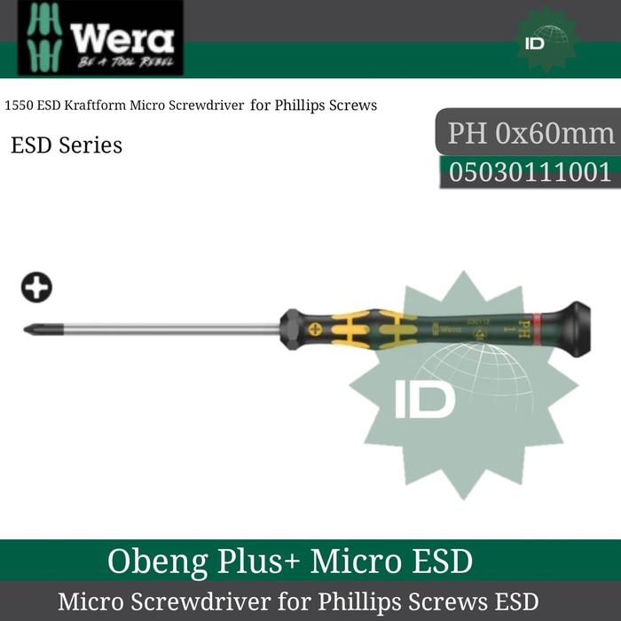 Gambar Obeng Plus Micro ESD PH 0 x 60 mm Wera 05030111001 Phillips Screws dari SATATOOLS 1 undefined Tokopedia