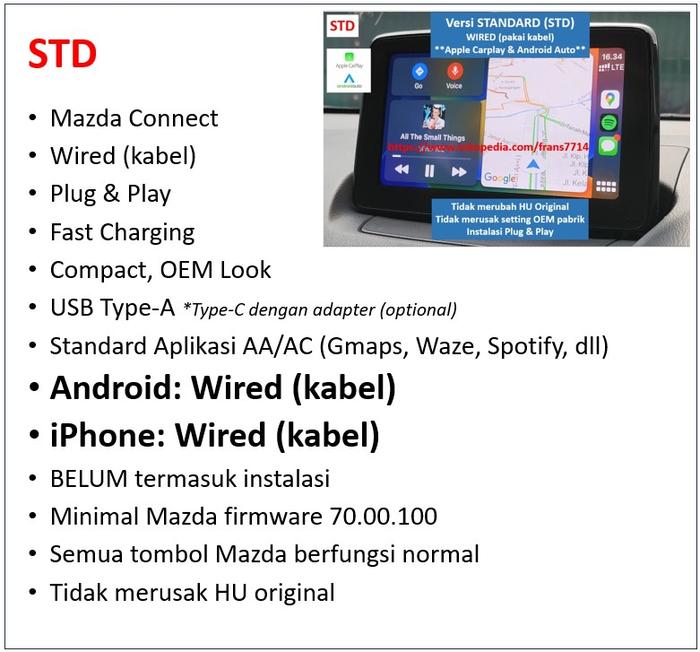 Gambar Mazda 2 3 6 CX3 CX5 Carplay Android Auto WIRELESS NETFLIX YOUTUBE Retr - STD Kabel dari FranShop7714 undefined Tokopedia