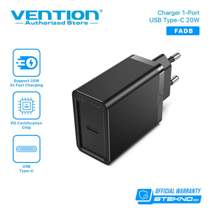 Gambar VENTION Adaptor USB Type C Power Delivery PD Charger iPhone Android Quick Charge Fast Charging - FAD 20W Black dari Vention Authorized Store undefined Tokopedia
