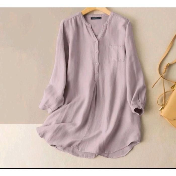Gambar Kendra tunik Atasan wanita muslimah terbaru 2024 jumbo M L xL xxL xxxL Katun Rayon Twill V-Neck - Pink, L dari Vallerybusana undefined Tokopedia