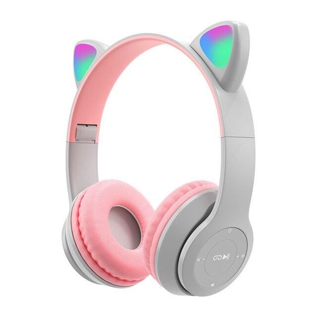 Gambar Headphone Wireless Bluetooth P47M Cat Ear Headset Bando Stereo Bass - Abu-abu dari DR Acc Premium undefined Tokopedia
