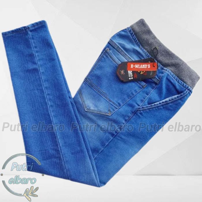 Gambar Celana Jeans Panjang Slim Fit Pinggang Karet Pria - Biru Muda, 32 dari Putri elbaro undefined Tokopedia