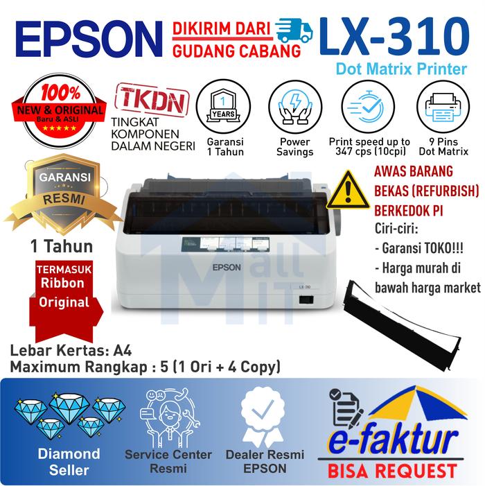 Gambar PRINTER EPSON DOMATRIX LX310 LX-310 LX 310 GARANSI RESMI dari Mall IT Jakarta undefined Tokopedia