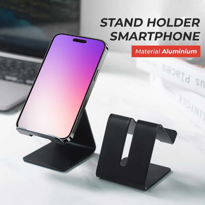 Gambar Stand Hp dan Tablet di Meja Holder Phone Dudukan dari Kayu dan Aluminium Kreatif Handphone Terbaik Harga Murah - MD-13 Hitam dari Zilenium02 undefined Tokopedia