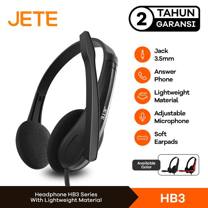 Gambar Headset | Headphone JETE HB3 Wired Headphone - Garansi 2 Tahun - Hitam dari JETE Indonesia Mall undefined Tokopedia