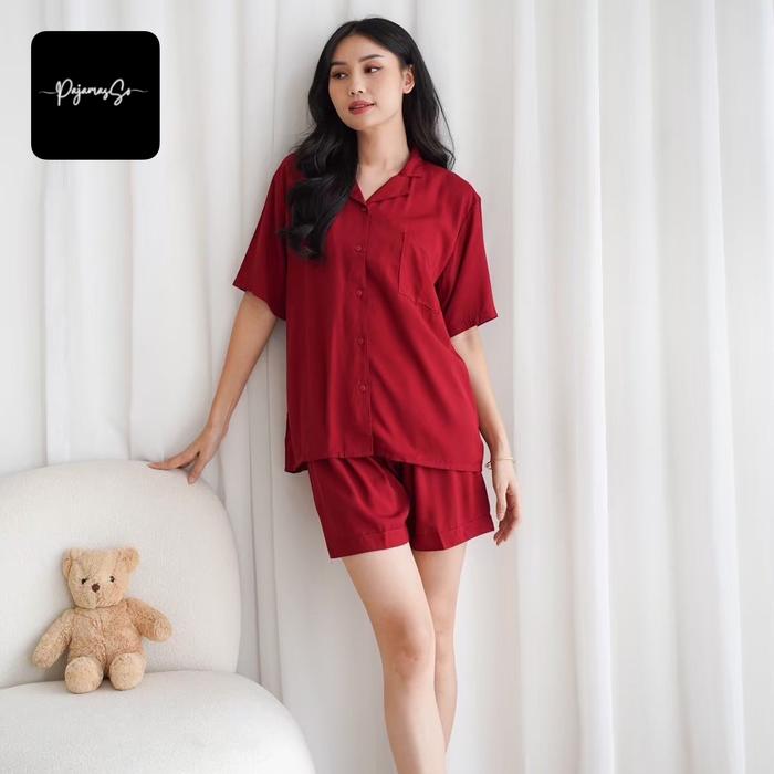 Gambar PajamasSo- Piyama Malam Aimi setelan Celana Pendek (HP) - Maroon dari PajamasSo undefined Tokopedia