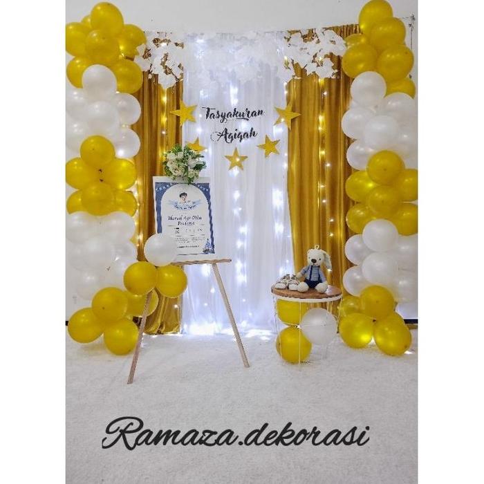 Gambar Paket Dekorasi Aqiqah ,syukuran khitan/7 bulanan/ulang tahun/happy - Gold x hitam, Tanpa balon dari Kiiwstone undefined 4 Tokopedia