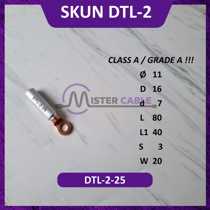 Gambar Skun DTL-2 Bimetal 16 25 35 50 70 95 120 150 185 240 300 mm AL-CU Scun Kabel Aluminium Tembaga Cable Copper Bimetallic Lug Connector DTL2 - 25 dari Mister Cable undefined Tokopedia