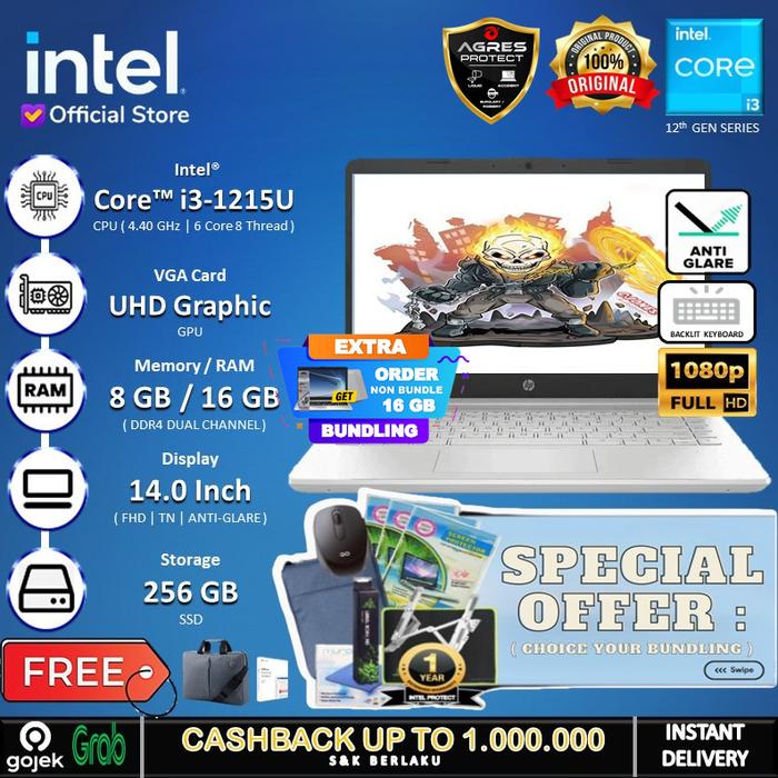 Gambar Laptop HP 14s DQ5777TU- Core I3 1215U 8GB 256SSD 14" FHD BACKLIT OHS - Non Bundle, 8GB dari INTEL STORE ID undefined Tokopedia