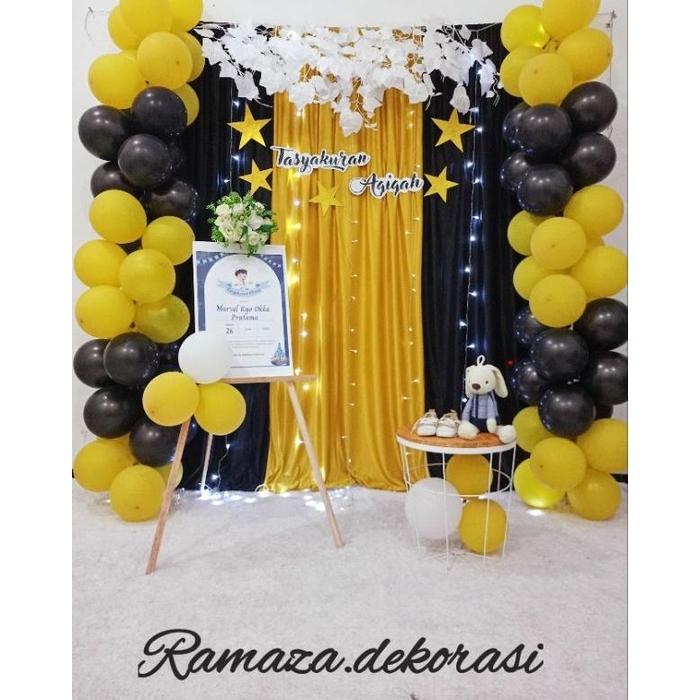 Gambar Paket Dekorasi Aqiqah ,syukuran khitan/7 bulanan/ulang tahun/happy - Gold x hitam, Tanpa balon dari Kiiwstone undefined 5 Tokopedia