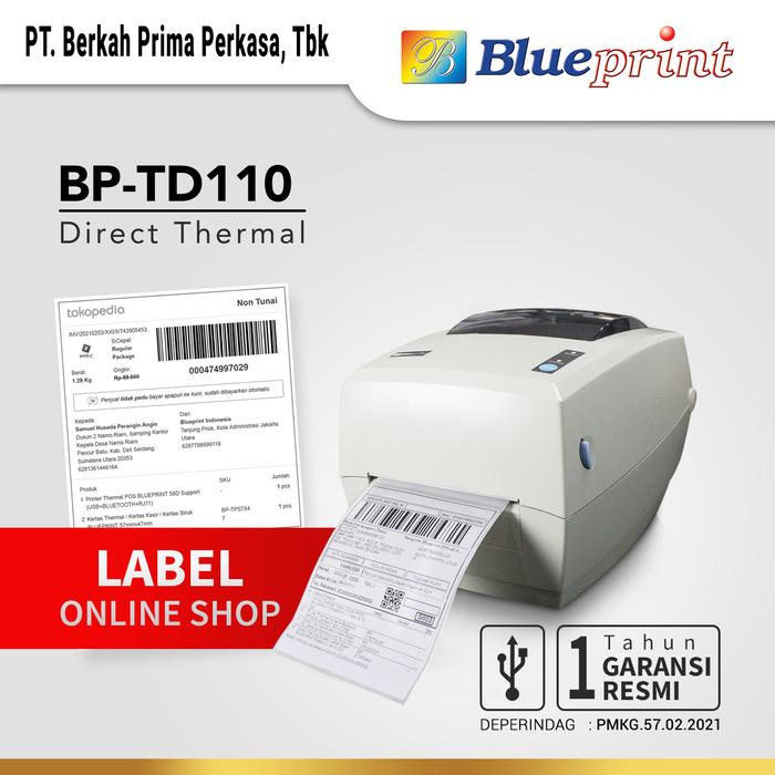 Gambar Printer Barcode Thermal Printer Label Resi A6 BLUEPRINT TD110 - USB dari Blueprint Indonesia undefined Tokopedia
